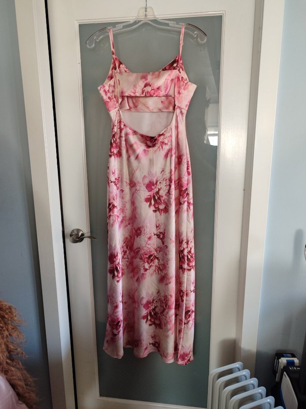 Dynamite Adelle Open Back Pink Floral Print Satin Slip Dress Fits like M/L - Picture 6 of 16
